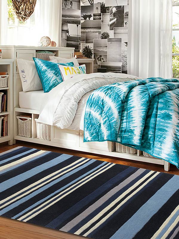 NAVY GREY STRIPES RUG